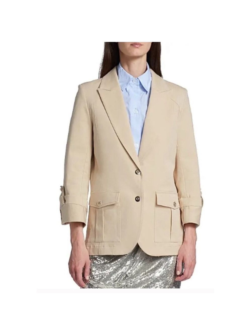 Women's TWP Khaki Bell Notched Lapel Snap Blazer M